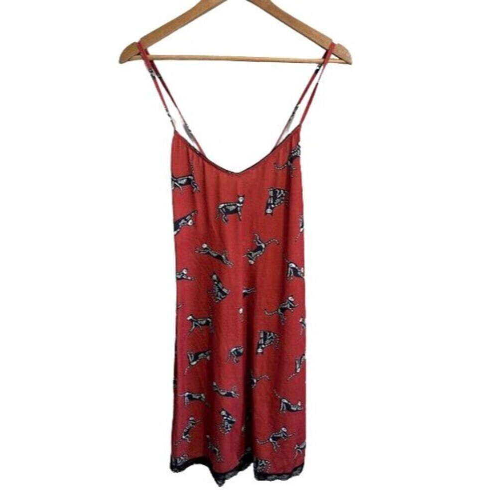 Modcloth Pajamas Nightgown M Cat Skeleton Red Lace Trim